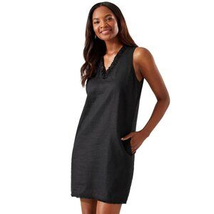 Tommy Bahama Black Two Palms Ruffle Linen Shift Dress Size M